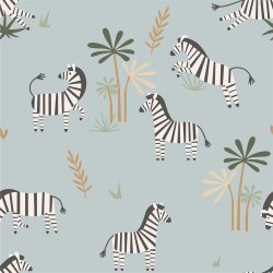 Katoenen tricot zebras - licht jeansblauw