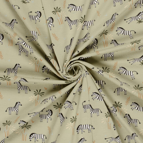 Cotton jersey zebras - light olive