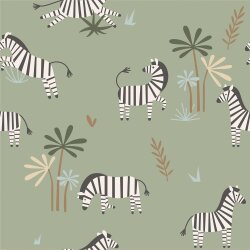 Katoenen jersey zebras - licht olijf