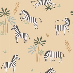 Katoenen tricot zebras - beige roze