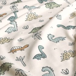 Cotton jersey funny dinosaurs - cream