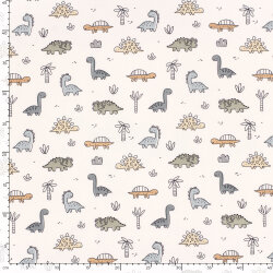 Cotton jersey funny dinosaurs - cream