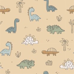 Cotton jersey funny dinosaurs - beige pink