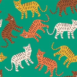 Katoenen tricot met kleurrijke tijger - grasgroen