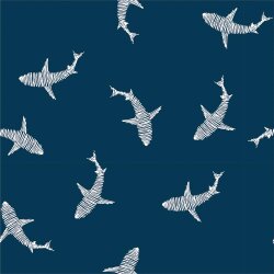 Katoenen tricot haaien - donkerblauw
