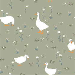 Cotton jersey swans in the meadow - olive
