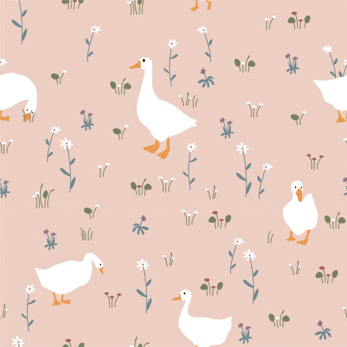 Cotton jersey swans in the meadow - dusky pink
