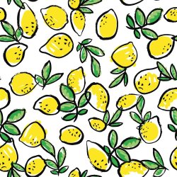 Bavlněný žerzej citrony - bílý