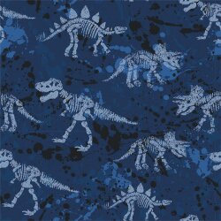 French Terry squelette de dinosaure - bleu foncé