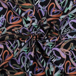 Babycord Digital coloured hearts - black
