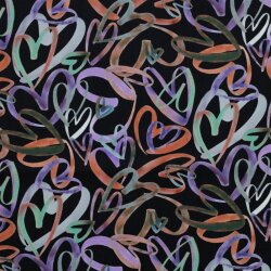 Babycord Digital coloured hearts - black