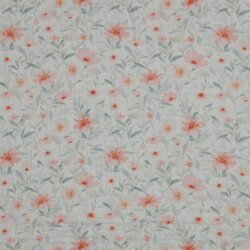 Musselin Digital rosa Blumen - weiss