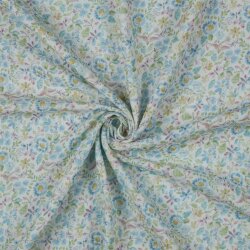 Musselin Digital Organic AquarellBlumen - weiss/blau