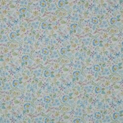 Musselin Digital Organic AquarellBlumen - weiss/blau