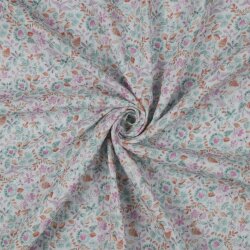 Musselin Digital Organic AquarellBlumen - weiss/petrol