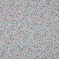 Musselin Digital Organic AquarellBlumen - weiss/petrol