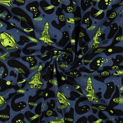 Baumwolljersey Neon Raketen - stahlblau