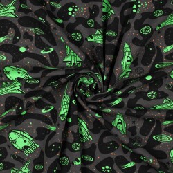 Baumwolljersey Neon Raketen - graphitgrau