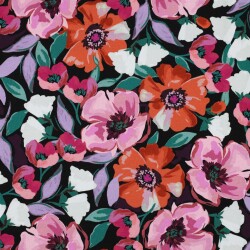 French Terry Digital grote bloemen - zwart