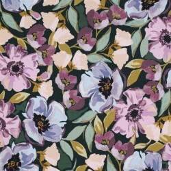 French Terry Digital grandes fleurs - vert foncé