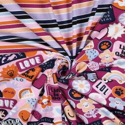 Baumwolljersey 80er Sticker Love - hellrosa