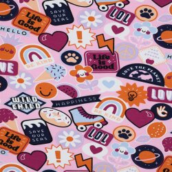 Baumwolljersey 80er Sticker Love - hellrosa