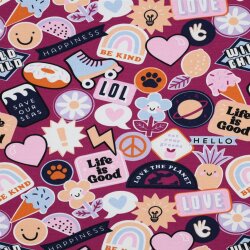 Baumwolljersey 80er Sticker Peace - pink