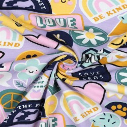 Baumwolljersey 80er Sticker Peace - helllila