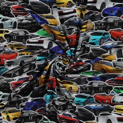 Baumwolljersey Digital schnelle Autos - schwarz
