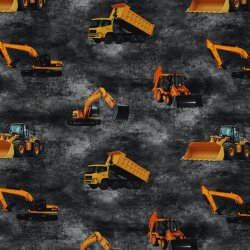 Baumwolljersey Digital Baufahrzeuge - anthrazit