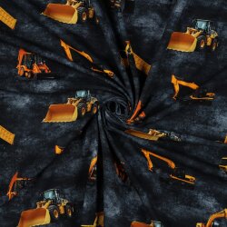 Baumwolljersey Digital Baufahrzeuge - dunkel jeansblau