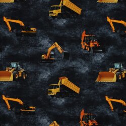 Baumwolljersey Digital Baufahrzeuge - dunkel jeansblau