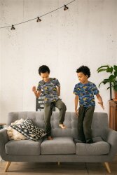 Baumwolljersey Digital Baufahrzeuge - dunkel jeansblau