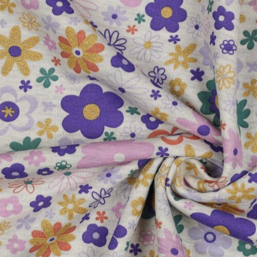 SWEAT MELANGE GLITTER FLOWERS - ECRU MELANGE
