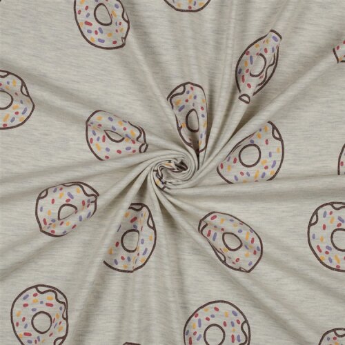 Baumwolljersey Glitzer Donuts - cremegrau meliert