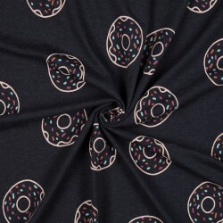 Baumwolljersey Glitzer Donuts - indigoblau meliert