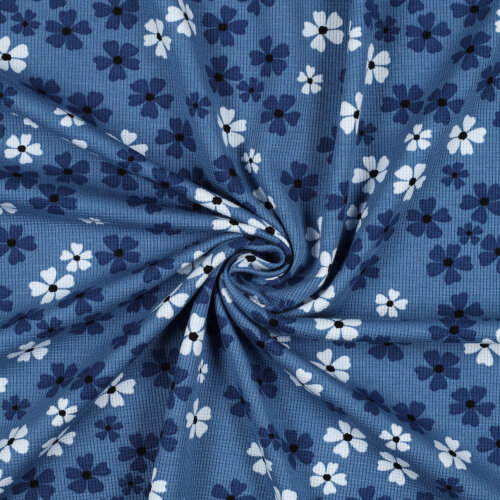 Waffeljersey Blütenregen - schattenblau