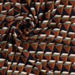 Viskose Popeline Stretch GEOMETRIC - dunkelblau