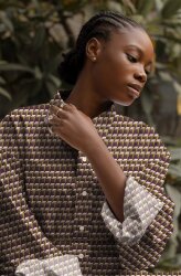 Viskose Popeline Stretch GEOMETRIC - dunkelblau