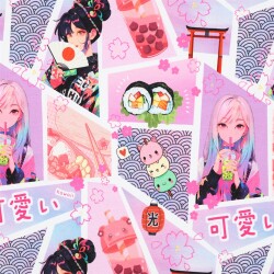 Baumwolljersey Digital Kawaii Manga - helllavendel