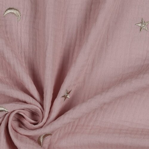 DOUBLE GAUZE EMBROIDERY STARS - SOFT ROSE