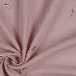 DOUBLE GAUZE EMBROIDERY STARS - SOFT ROSE