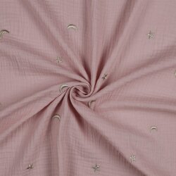 DOUBLE GAUZE EMBROIDERY STARS - SOFT ROSE