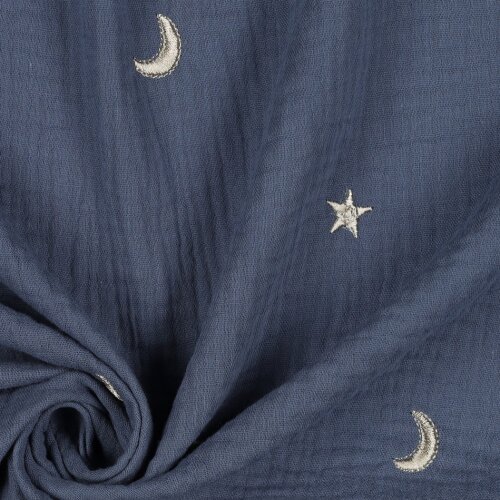DOUBLE GAUZE EMBROIDERY STARS - JEANS