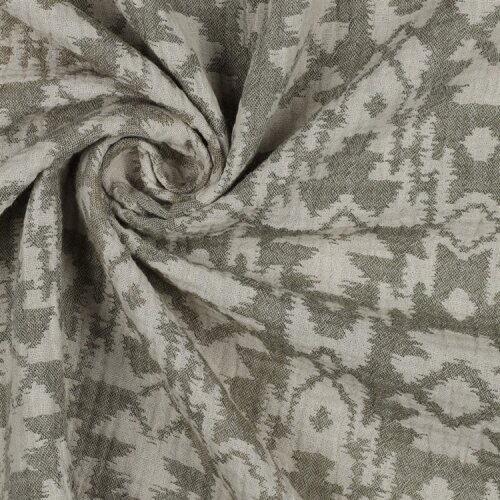 Musselin Jacquard Aztekenmuster - softoliv