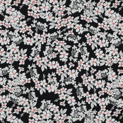 Viskose Popeline weisse Blümchen - schwarz
