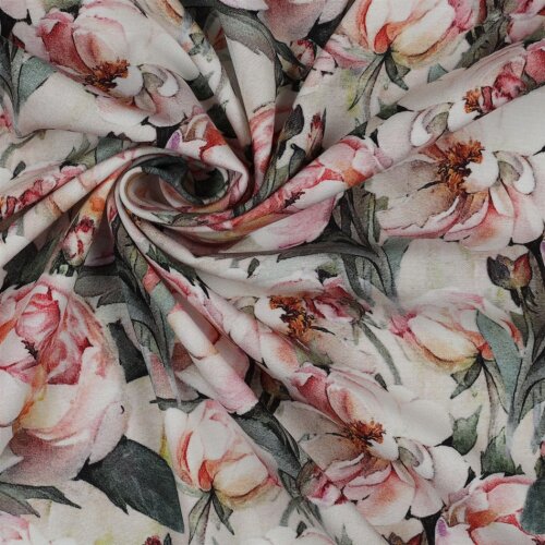 VISCOSE POPLIN STRETCH DIGITAL FLOWERS - LIGHT APRICOT