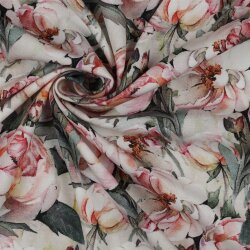 VISCOSE POPLIN STRETCH DIGITAL FLOWERS - LIGHT APRICOT