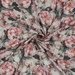 VISCOSE POPLIN STRETCH DIGITAL FLOWERS - LIGHT APRICOT