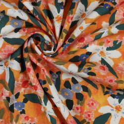 Viskose Popeline Stretch Blumen - orange